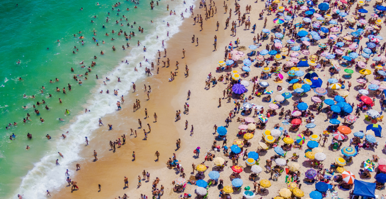 Aerial shot of a crowded beach