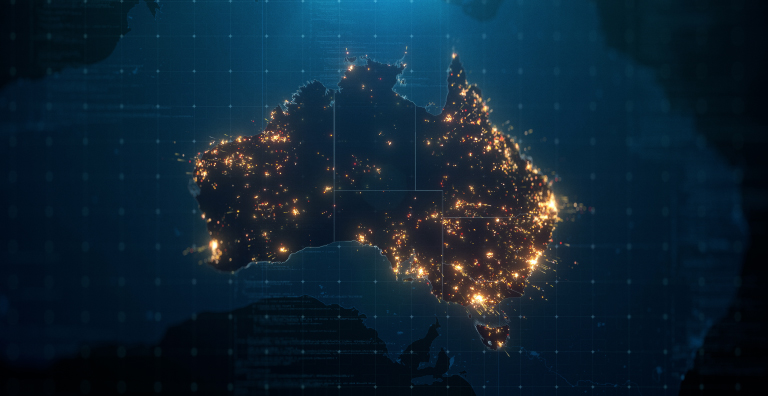 Aerial shot of Australia at Night