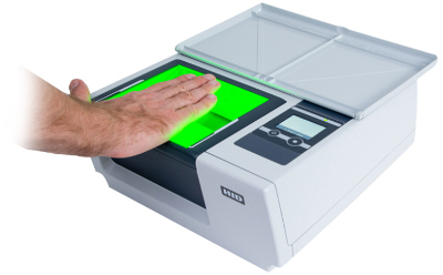 Palm being scanned on HID L Scan illustrating advanced image capture technology