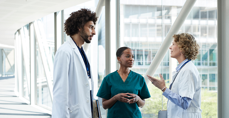 medical staff talking in hospital