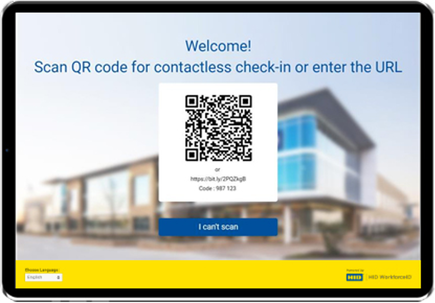 QR code for contactless check-in on tablet